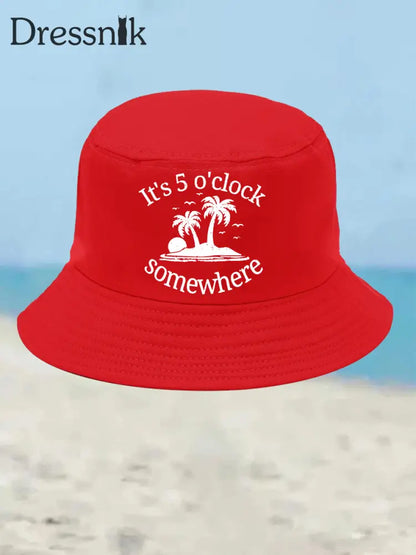 Unisex Ich bin im Ruhestand Es ist 5 Uhr Irgendwo Print Bucket Hat Rot / JM