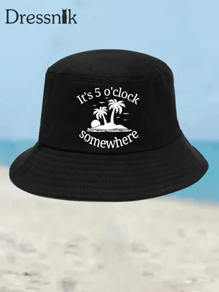 Unisex Ich bin im Ruhestand Es ist 5 Uhr Irgendwo Print Bucket Hat Schwarz / JM