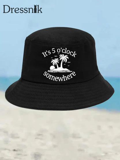 Unisex Ich bin im Ruhestand Es ist 5 Uhr Irgendwo Print Bucket Hat Schwarz / JM