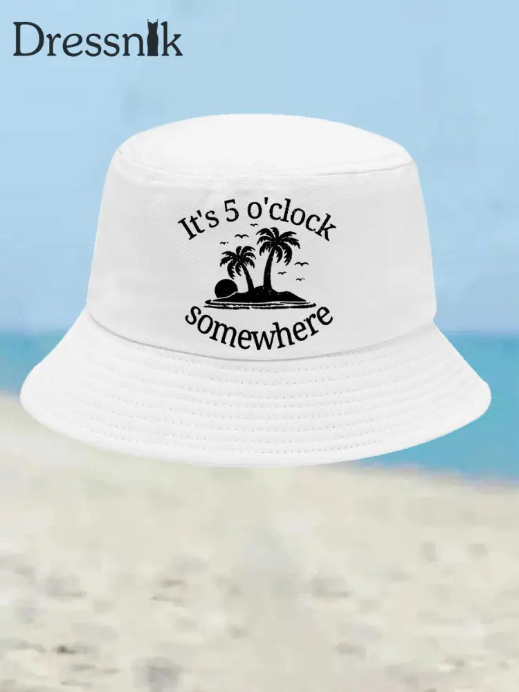 Unisex Ich bin im Ruhestand Es ist 5 Uhr Irgendwo Print Bucket Hat Weiß / JM
