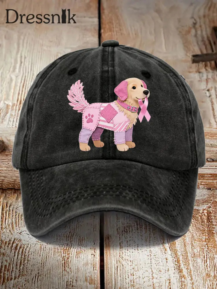 Unisex Pink Dog Pink Ribbon Brustkrebs Sensi bilisierung Hut Schwarz / EINS