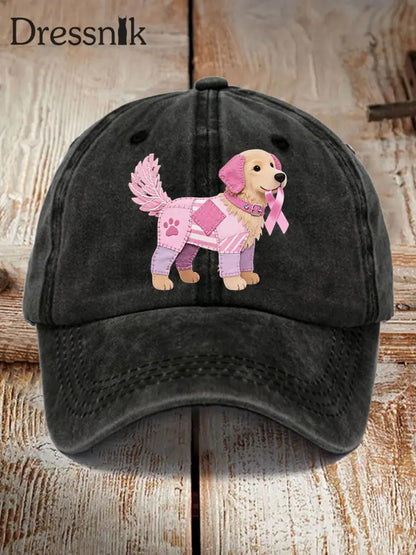 Unisex Pink Dog Pink Ribbon Brustkrebs Sensi bilisierung Hut Schwarz / EINS