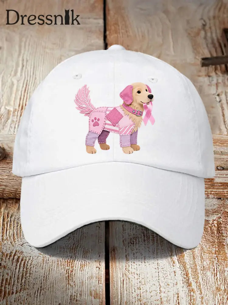 Unisex Pink Dog Pink Ribbon Brustkrebs Sensi bilisierung Hut Weiß / EINS