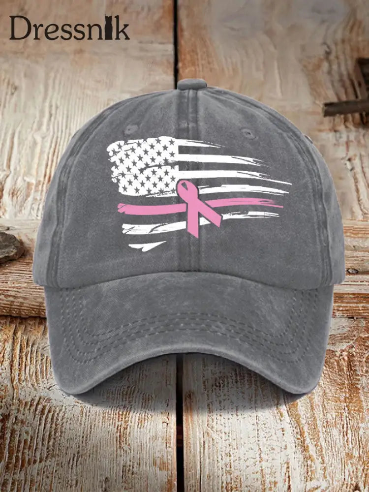 Unisex Pink Ribbon Amerikanische Flagge Brustkrebs Sensi bilisierung Hut Grau / JM