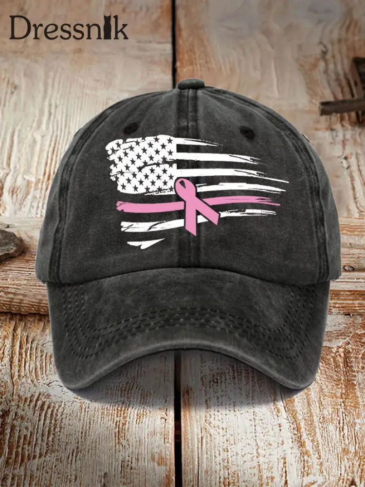 Unisex Pink Ribbon Amerikanische Flagge Brustkrebs Sensi bilisierung Hut Schwarz / JM