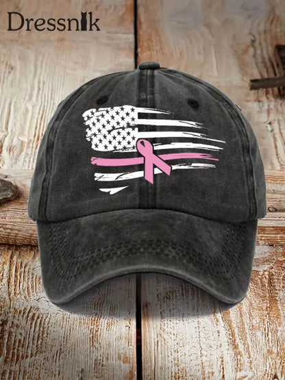 Unisex Pink Ribbon Amerikanische Flagge Brustkrebs Sensi bilisierung Hut Schwarz / JM