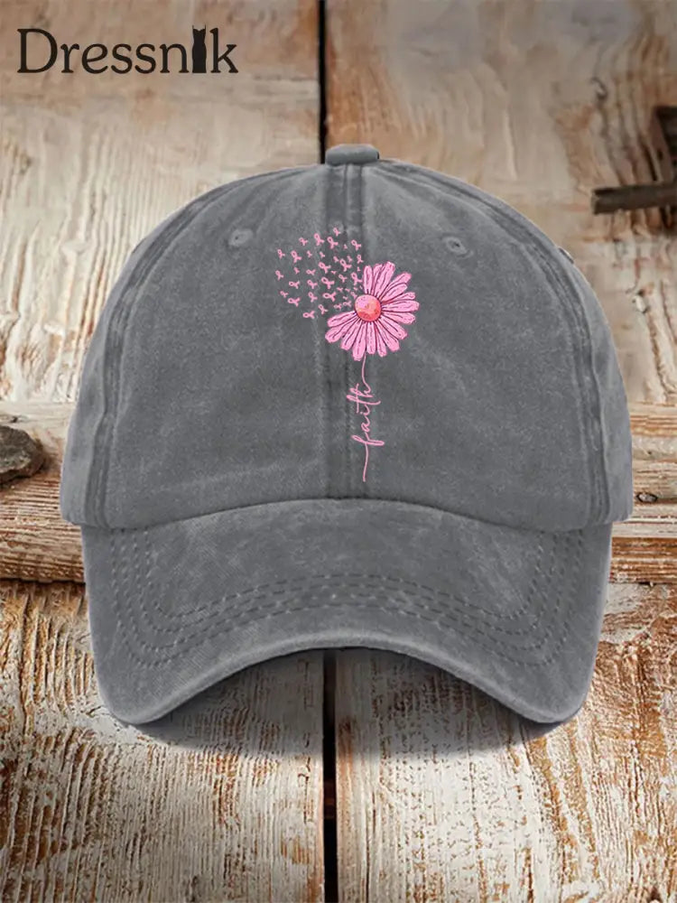 Unisex Pink Ribbon Sonnenblume Glaube Brustkrebs Sensi bilisierung Hut Grau / JM