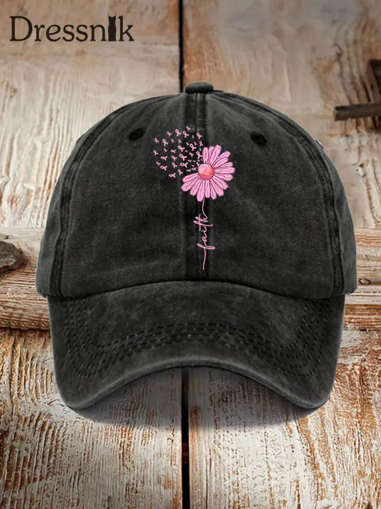 Unisex Pink Ribbon Sonnenblume Glaube Brustkrebs Sensi bilisierung Hut Schwarz / JM