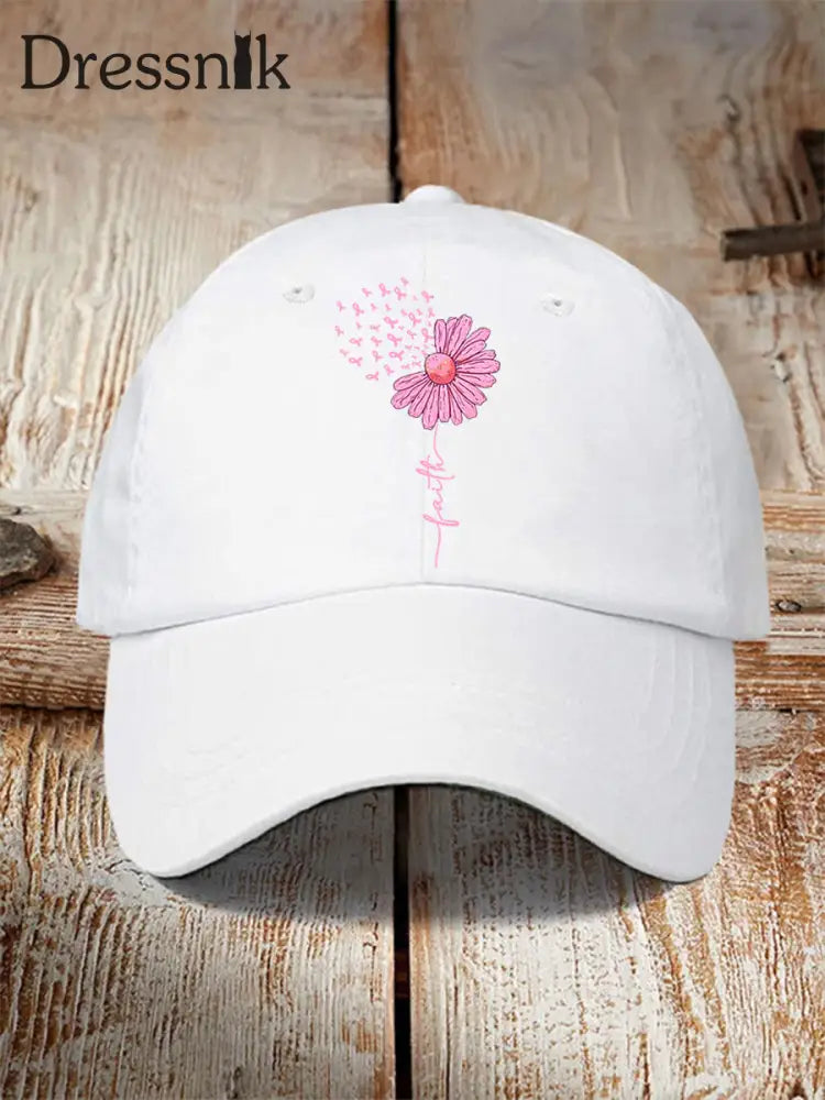 Unisex Pink Ribbon Sonnenblume Glaube Brustkrebs Sensi bilisierung Hut Weiß / JM