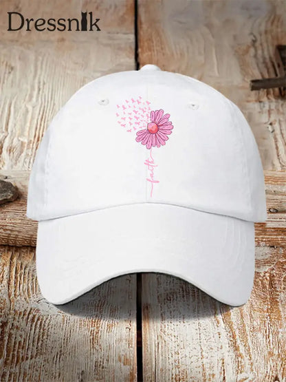 Unisex Pink Ribbon Sonnenblume Glaube Brustkrebs Sensi bilisierung Hut Weiß / JM