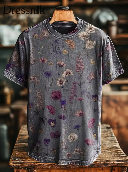 Unisex Retro Floral Print lässig Lose Kurzarm T-Shirt bunt / S