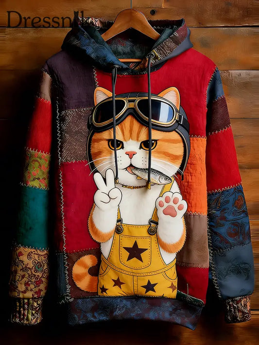 Unisex Retro Tier Kunst Print Bequemes Casual Sweatshirt A / S