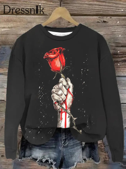 Unisex Rose Kunst Abstrakter Druck Sweatshirt Schwarz / S