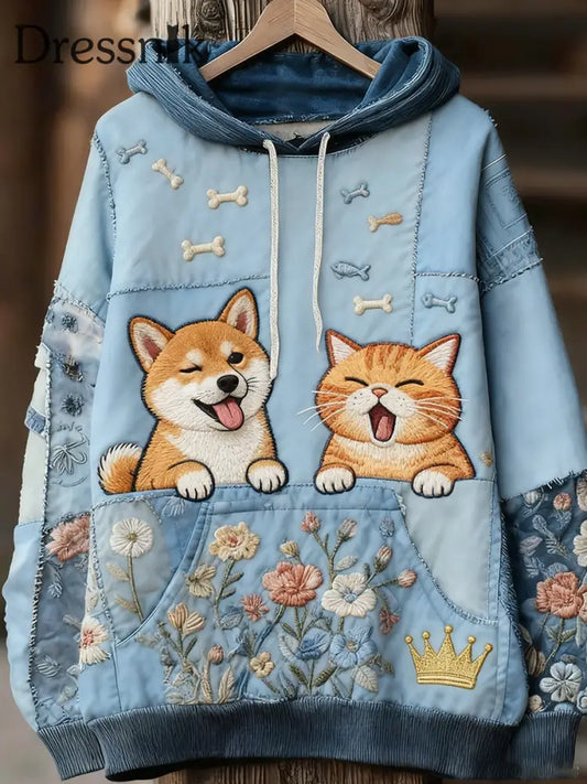 Unisex Tier kunst druck Casual Vintage Hoodie A / S