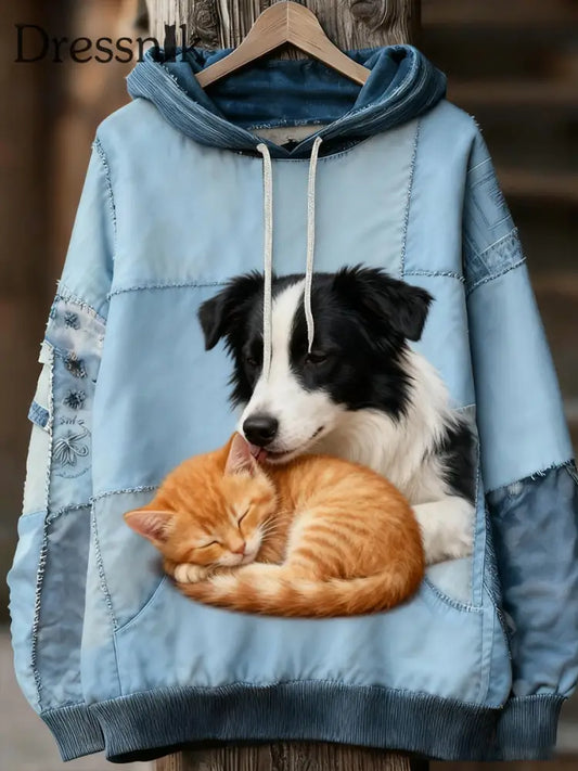 Unisex Tier kunst druck Casual Vintage Hoodie A / S