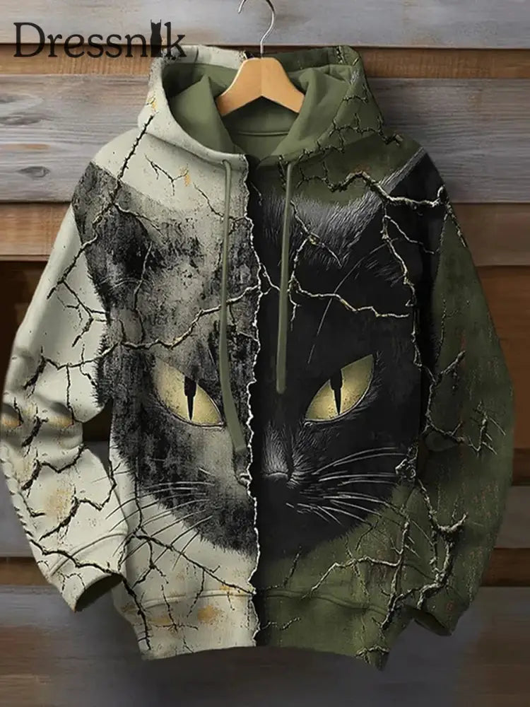 Unisex Vintage Katze Kunstdruck Casual Hoodie A / S