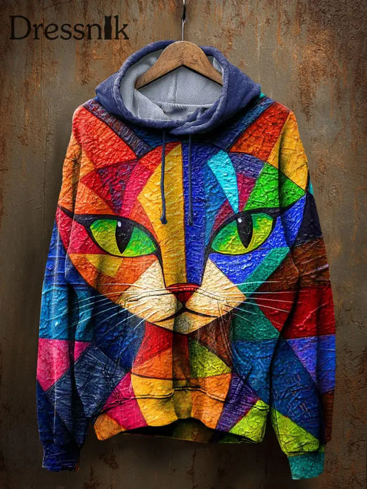 Unisex Vintage Katze Kunstdruck Casual Hoodie A / S