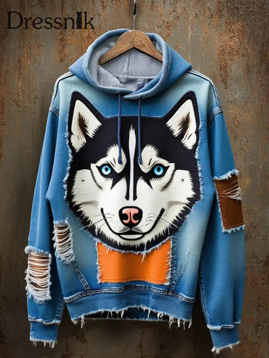 Unisex Vintage Tier kunst druck Casual Hoodie A / S