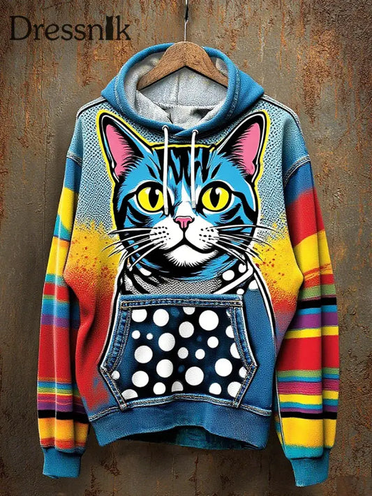 Unisex Vintage Tier kunst druck Casual Hoodie A / S