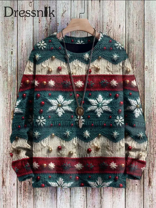 Unisex Weihnachts Stickerei Kunst Muster Druck Gestrickter Pullover