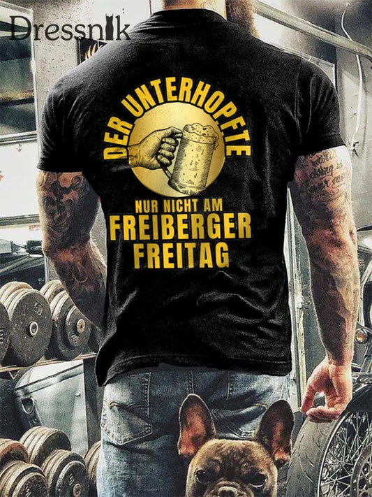 Unterhopft-bedrucktes Kurzarm-T-Shirt für Männer Schwarz / S