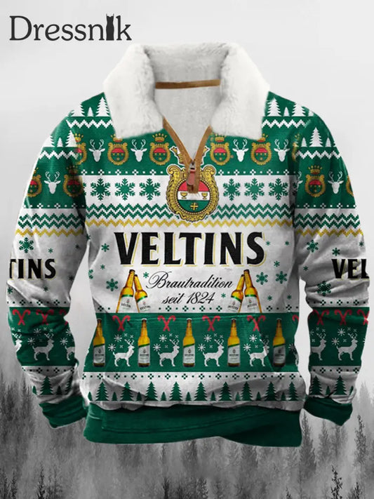 Veltins Bier München Bedruckt Revers Fluffy Kragen Reiß Verschluss Lässig Lose Sweatshirt A / S