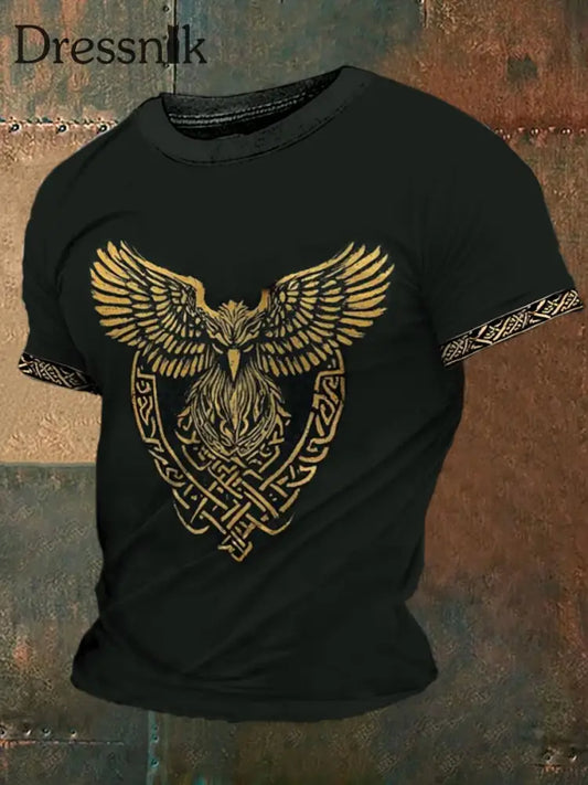 Viking Eagle Keltischer Knoten bedrucktes Rundhals-Sport-Kurzarm-T-Shirt A / S