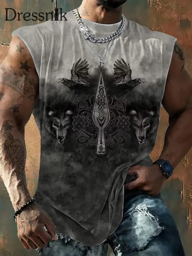 Viking Grafik Bedruckte Rundhals-Sport ärmel lose Freizeit weste A / S