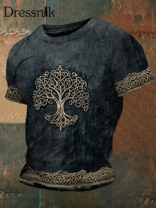 Viking Tree Of Life Keltischer Knoten bedrucktes Rundhals-Sport-Kurzarm-T-Shirt A / S