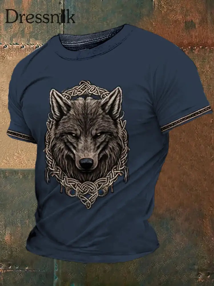 Viking Wolf keltischer Knoten bedrucktes Rundhals-Sport-Kurzarm-T-Shirt A / S