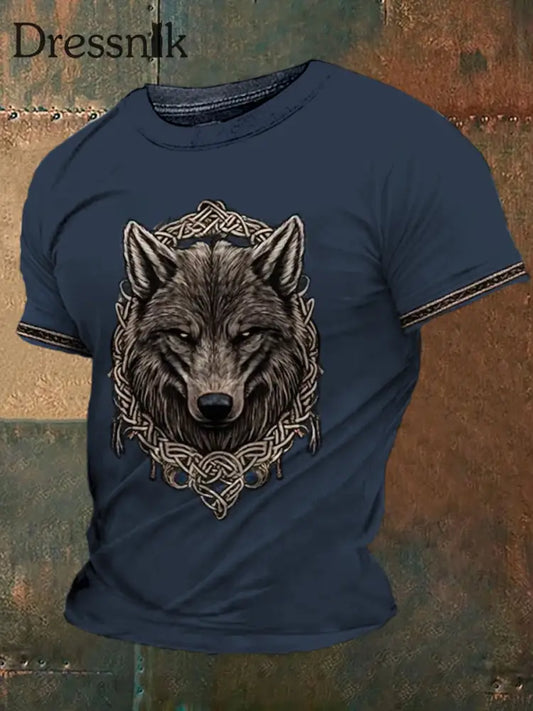 Viking Wolf keltischer Knoten bedrucktes Rundhals-Sport-Kurzarm-T-Shirt A / S