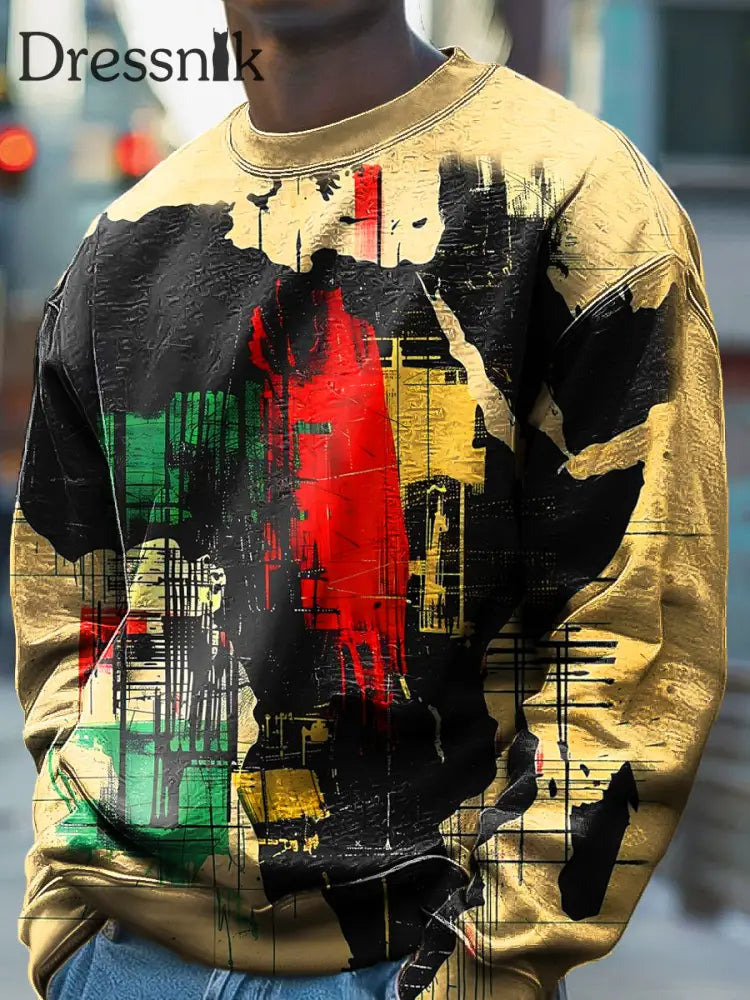 Vintage Afrikanische Abstrakte Bunte Karte Skizze Kunstdruck Crew Hals Sweatshirt Bunt / S