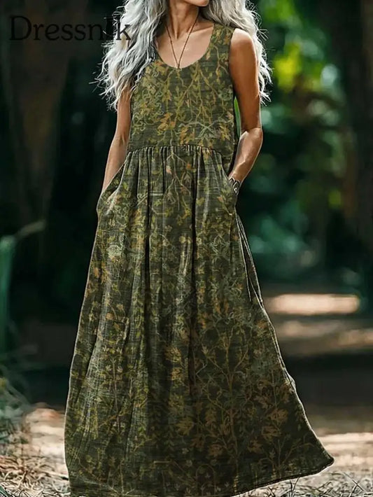 Vintage Bohemian-Blumen druck mit V-Ausschnitt Elegantes schickes lockiges Midi-Kleid A / S