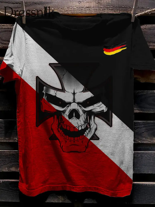 Vintage Eisernes Kreuz Schädel Kunstdruck lässig Herren T-Shirt A / S