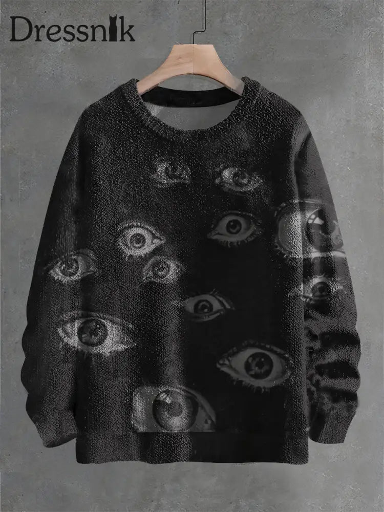 Vintage Fantasy Eyes Kunstdruck Lässiger Strick Pullover Pullover Schwarz / S