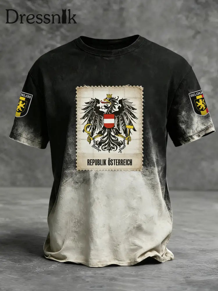 Vintage-gewaschene österreich ische Flagge lässig T-Shirt Schwarz / S