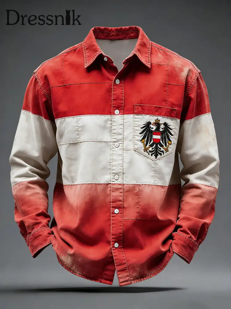 Vintage-gewaschene österreich ische Flagge Patchwork-Freizeit hemd Rot / S