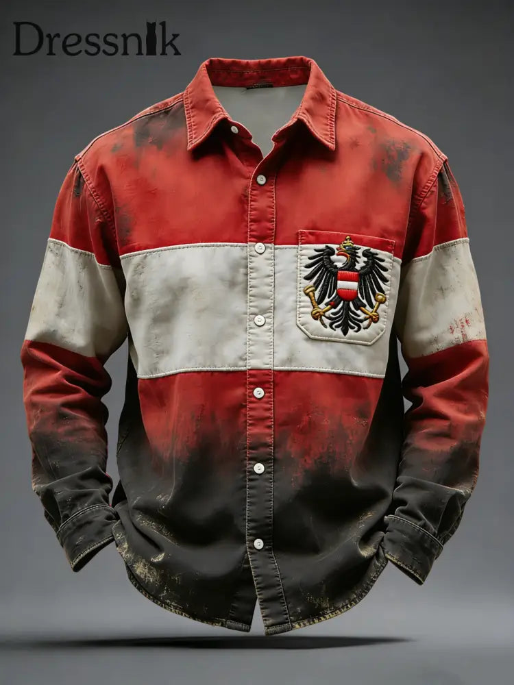 Vintage-gewaschene österreich ische Flagge Patchwork-Freizeit hemd Rot / S