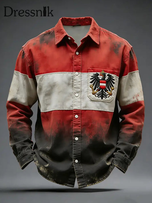 Vintage-gewaschene österreich ische Flagge Patchwork-Freizeit hemd Rot / S