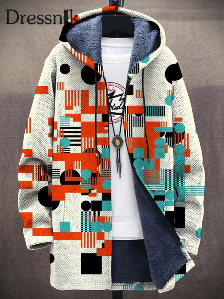 Vintage Gradient Geometrischer Kunstdruck Plüsch Dicke Lässige Plüsch-Dicke Jacke Strickjacke