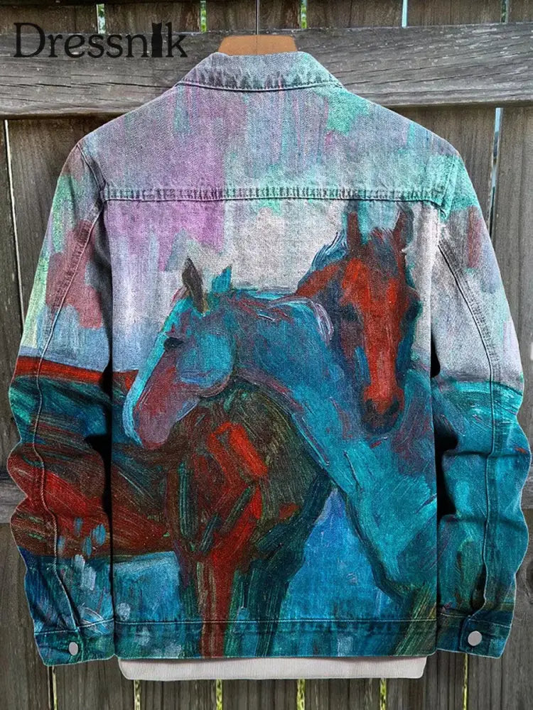 Vintage Gradienten-Pferde-Kunstdruck Dicke Langarm-Freizeit Jacke