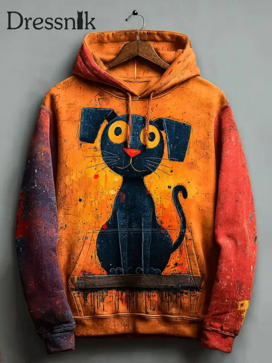 Vintage Halloween Patchwork Black Cat Print Kunst Casual Hoodie als bild / S