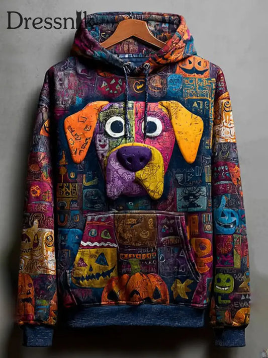 Vintage Halloween Patchwork Hunde druck Kunst Casual Hoodie als bild / S
