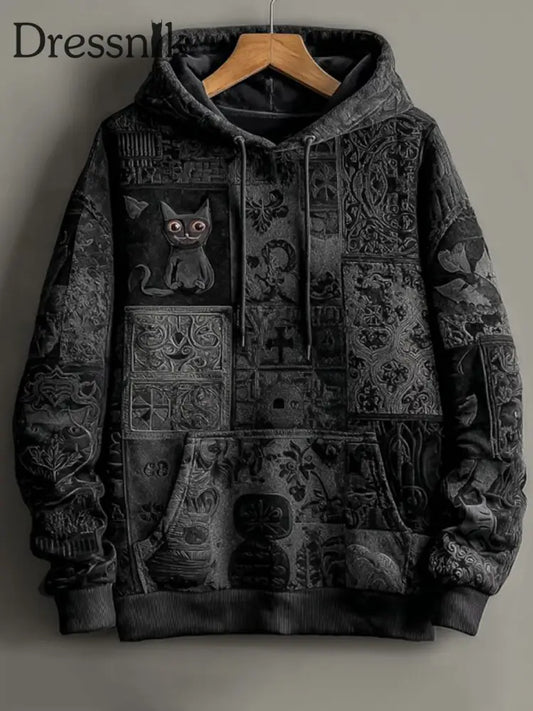 Vintage Halloween Schwarzer Katzen druck Kunst Casual Hoodie Schwarz / S