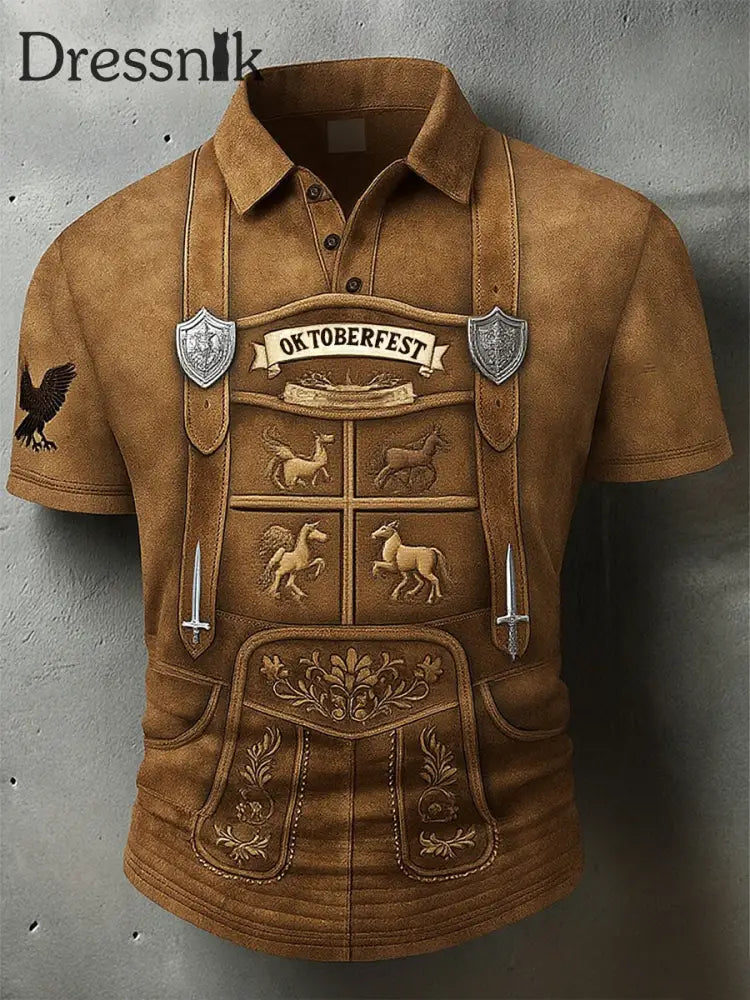 Vintage Herren Oktoberfest Deerskin Kunstdruck Ärmel Polo Shirt A / S