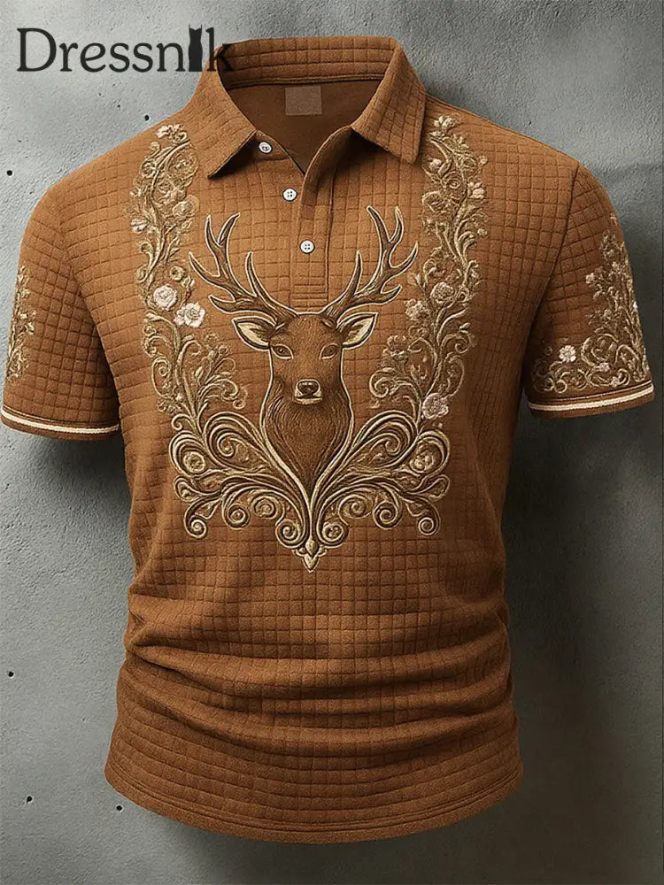 Vintage Herren Oktoberfest Deerskin Kunstdruck Ärmel Polo Shirt A / S