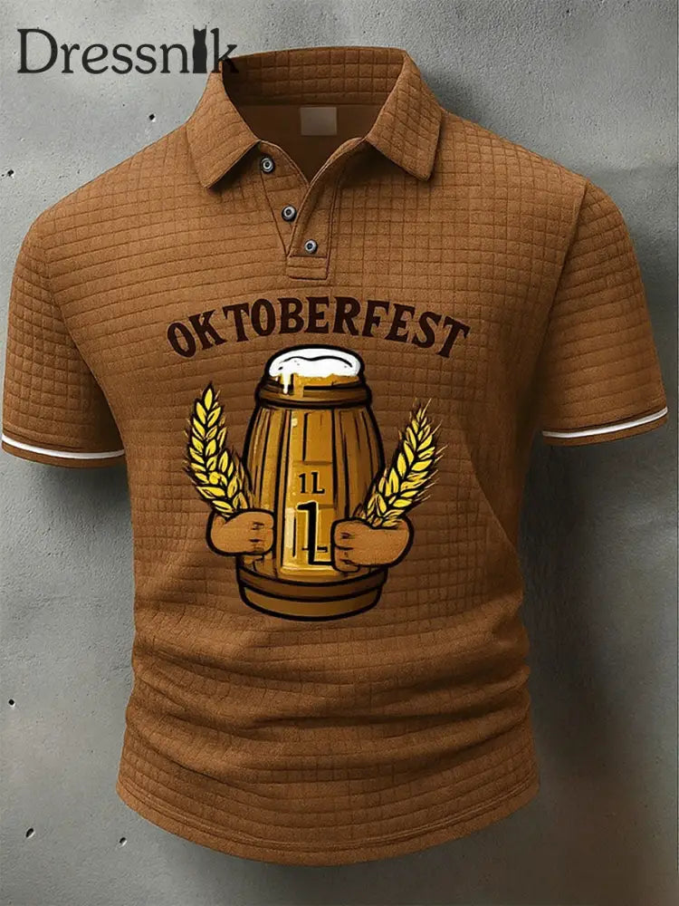 Vintage Herren Oktoberfest Deerskin Kunstdruck Ärmel Polo Shirt A / S