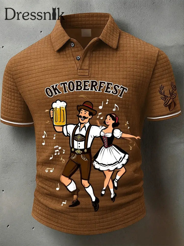 Vintage Herren Oktoberfest Deerskin Kunstdruck Ärmel Polo Shirt A / S