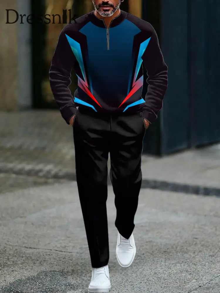 Vintage-inspiriertes buntes geometrisches Business-Casual-Polo-Set für Herren mehrfarbig / S