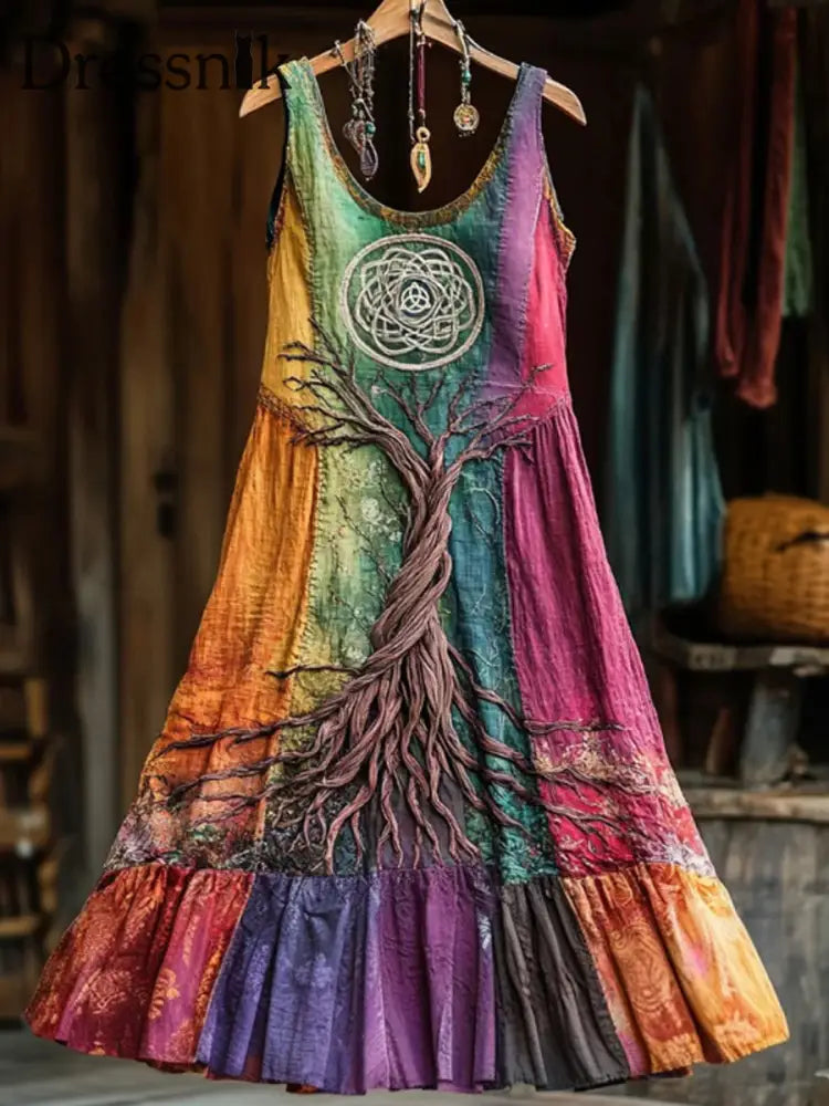 Vintage Leben des Baumes keltisches mehrfarbiges Stammes Kunst bequemes Tank kleid als bild / S